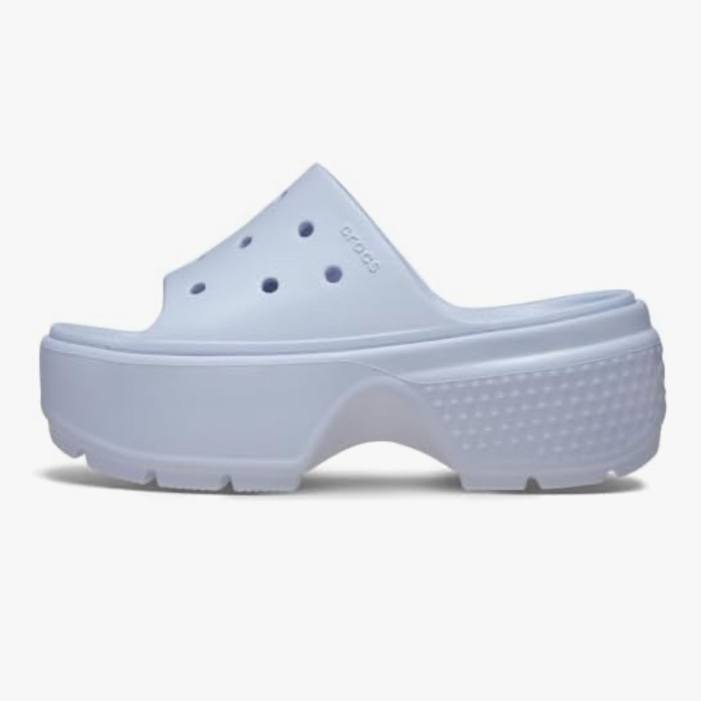 CROCS Light Gray Platform Clogs with Fun Charms in excellent condition M 5. /W 7 - Picture 9 of 11